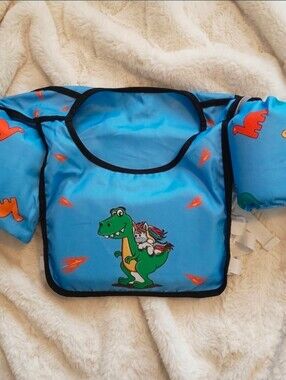 New Kids Blue Dino Swim Float Vest with Arm Bands 3-8y
